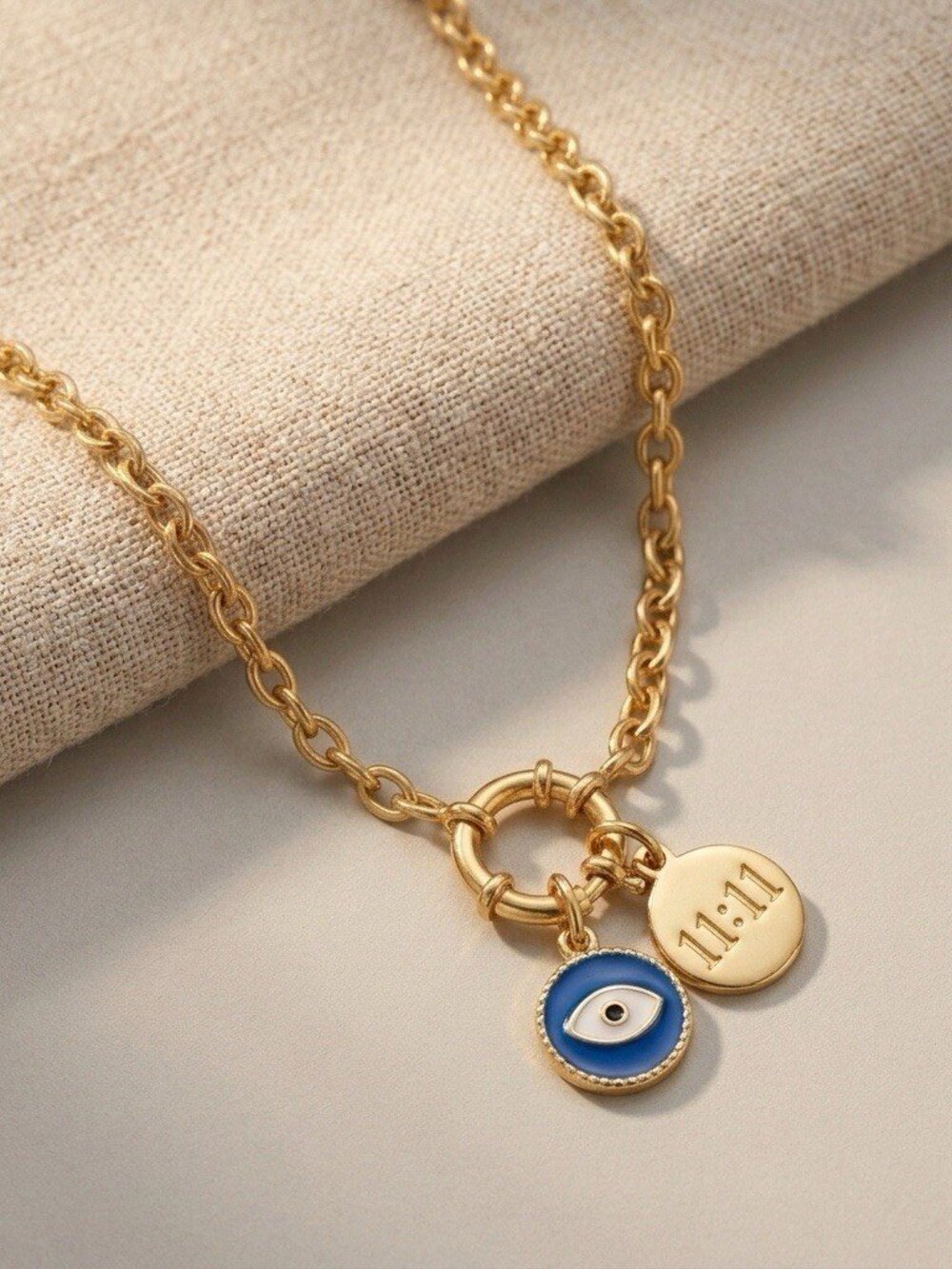 18K Gold Plated Stainless Steel Chunky Chain Necklace Charm Holder Clasp - Picture 6 of 7
